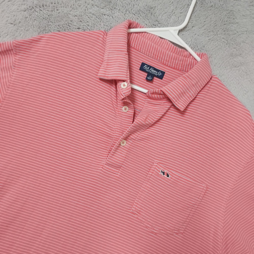 Fish Hippie Polo Shirt Mens Large Striped Pima Cotton Salmon Pink Golf Preppy L